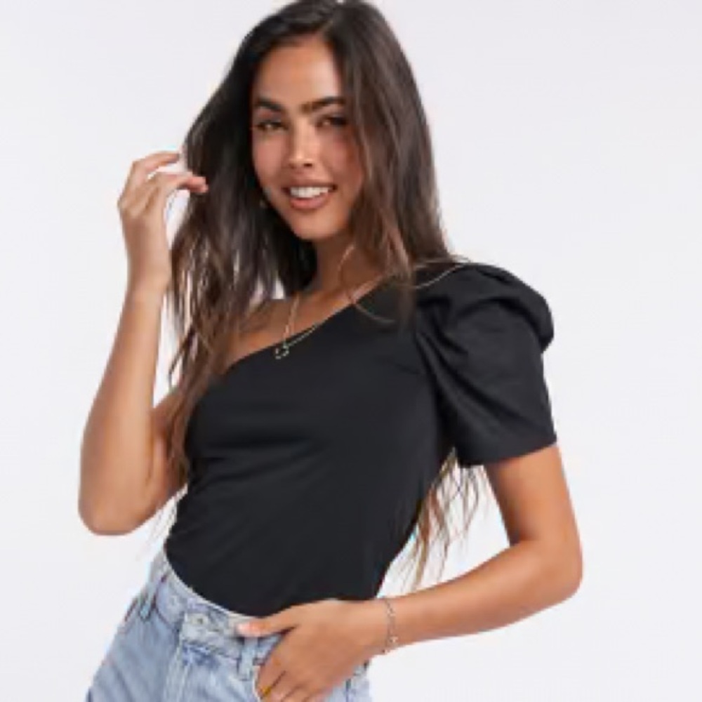 Mango Poplin Sleeve One Shoulder Top - WORN ONCE